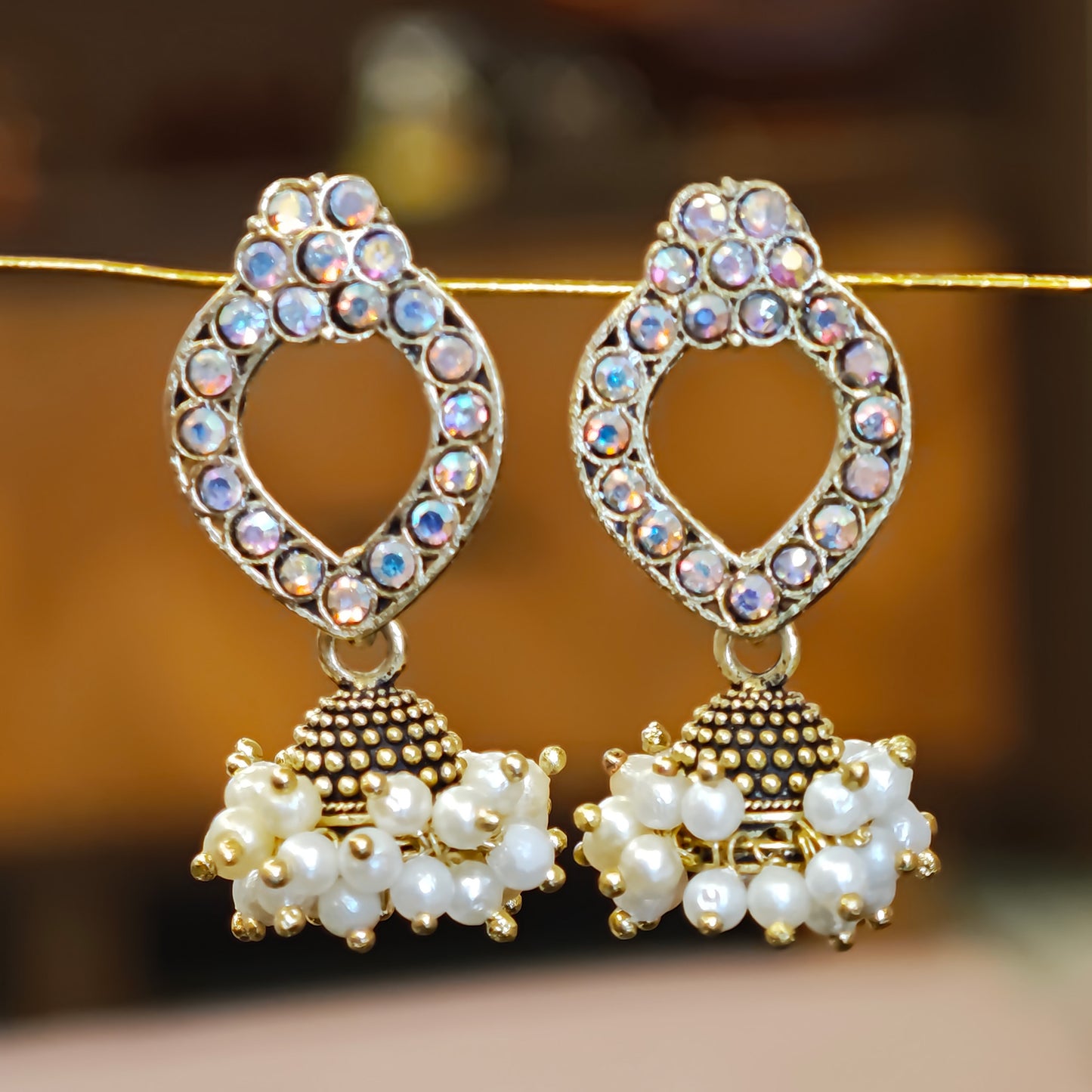 Golden Pearl Cluster Jhumki