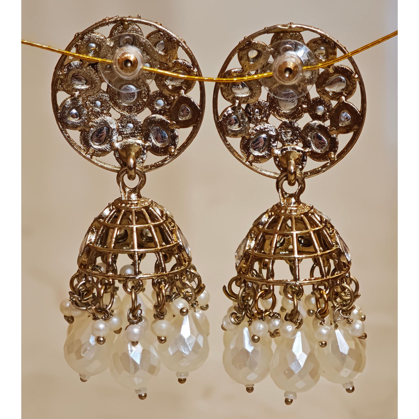Golden Floral Kundan Jhumki