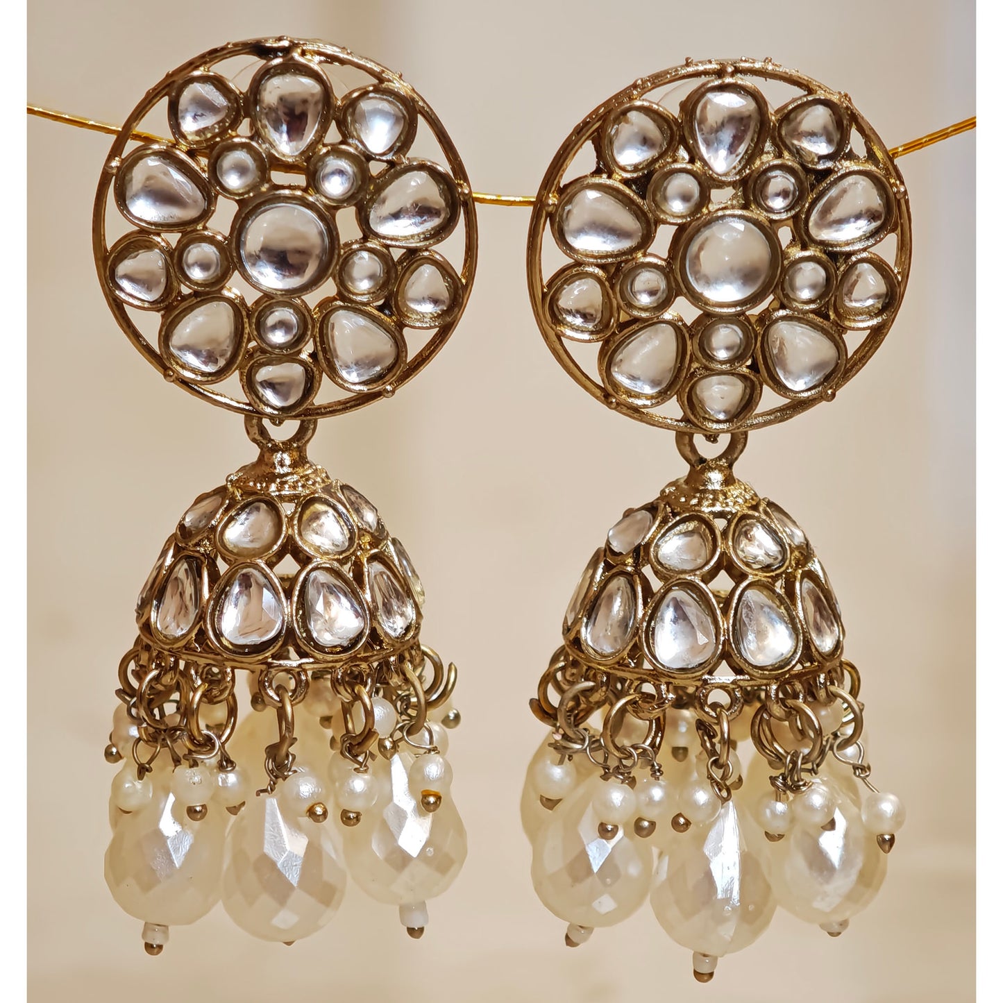 Golden Floral Kundan Jhumki