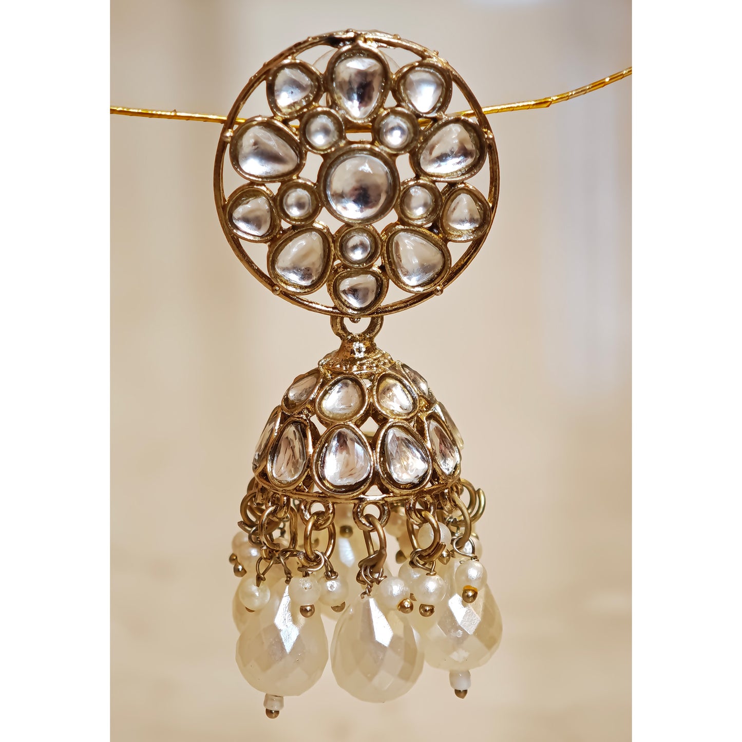 Golden Floral Kundan Jhumki