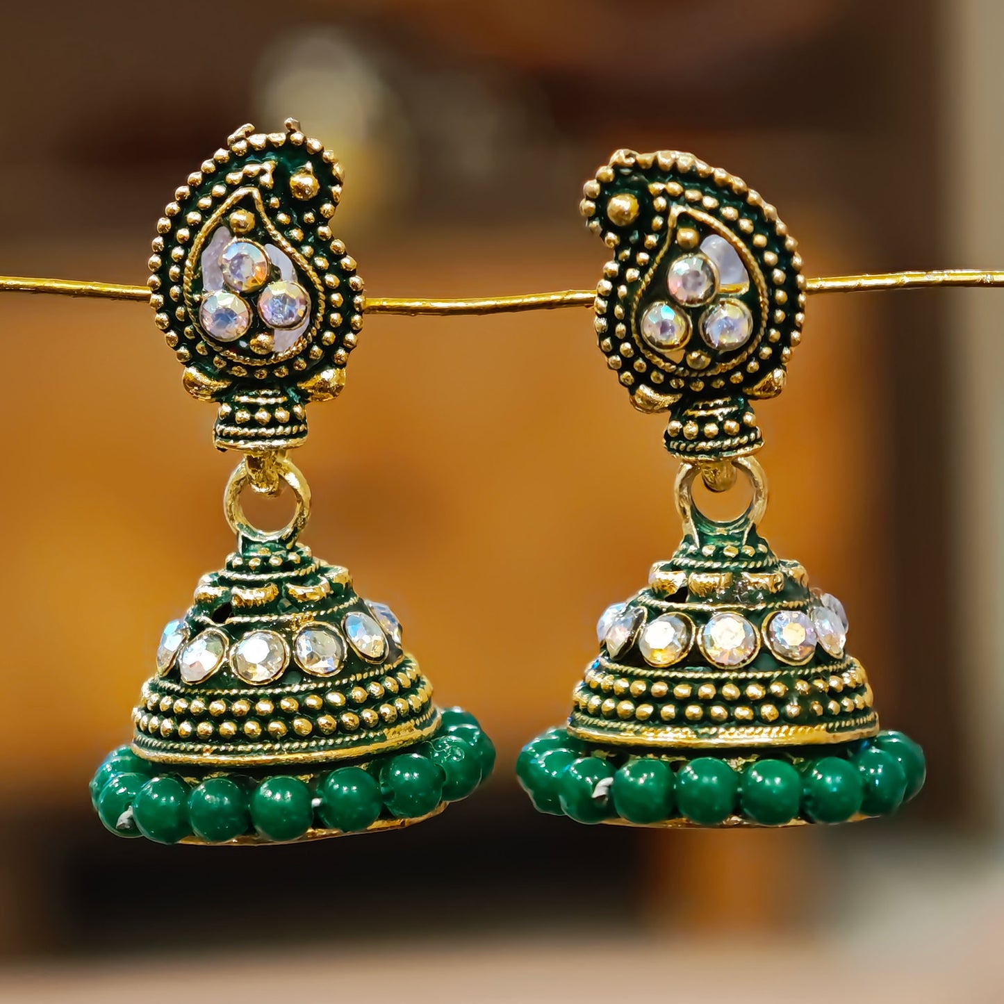 Green Beaded Keri Small Jhumki