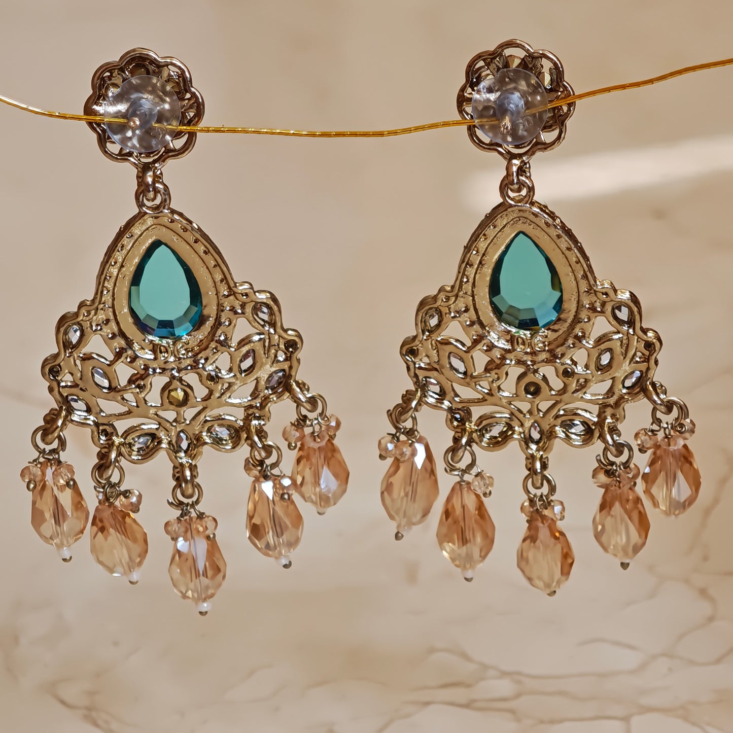 Green Kundan Leaf shaped Dangler