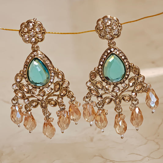 Green Kundan Leaf shaped Dangler