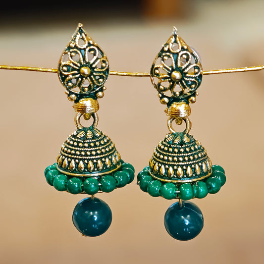 Green Leaf Shaped Jaali Top Jhumki