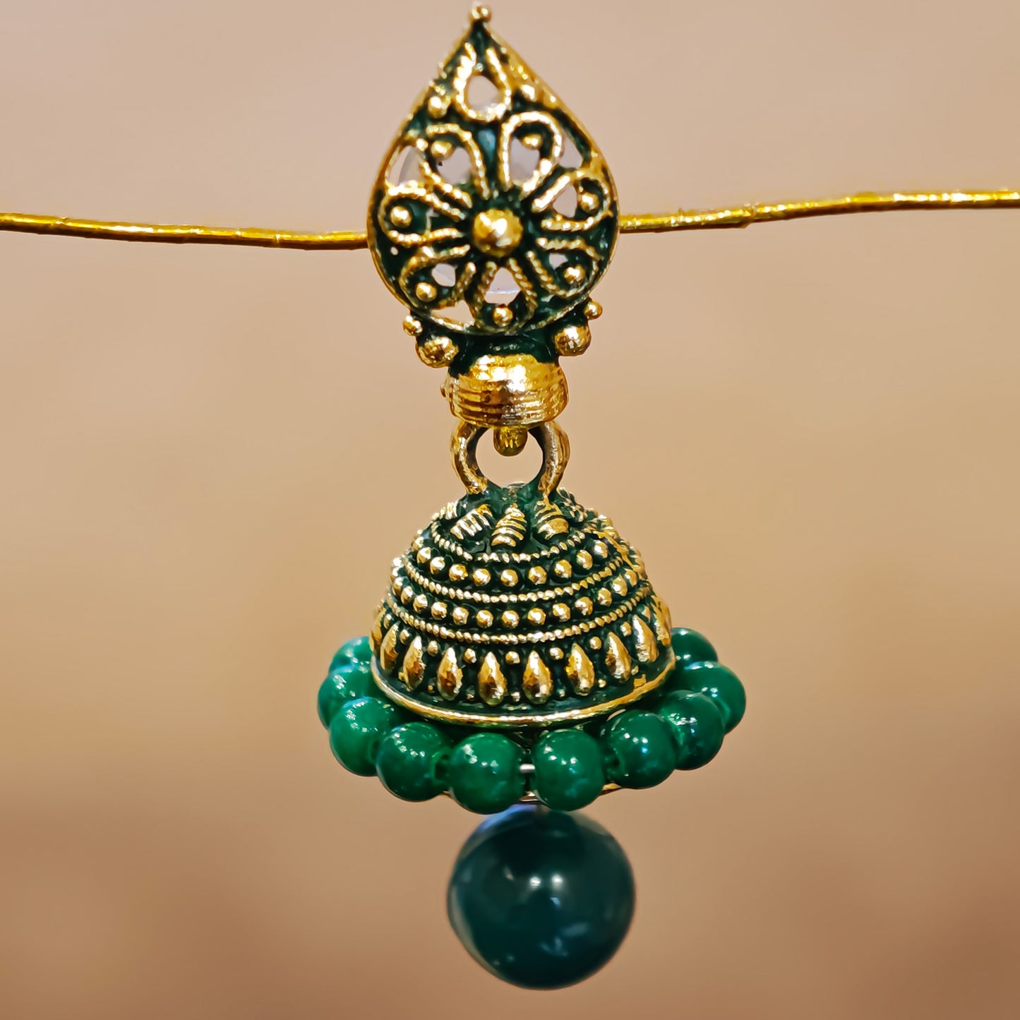 Green Leaf Shaped Jaali Top Jhumki