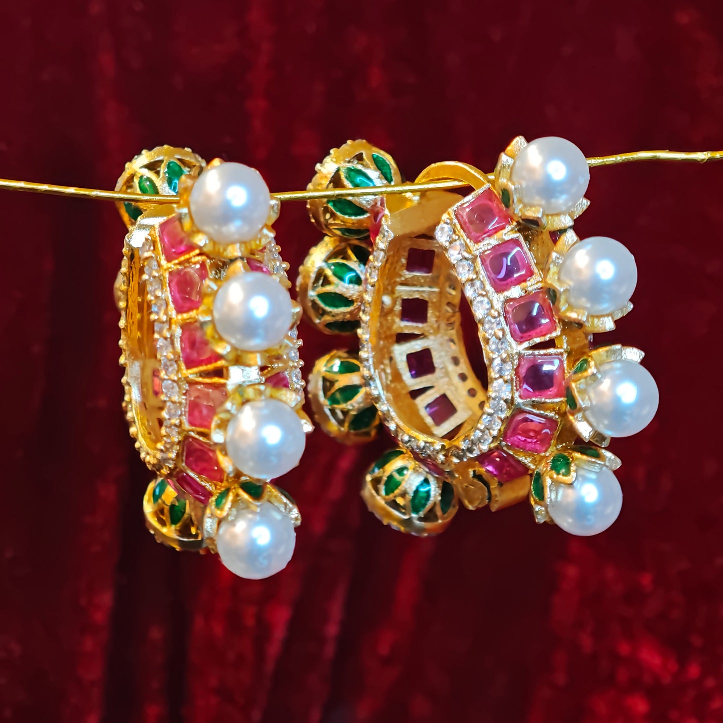 Elegant Pearl Stone Studded hoop