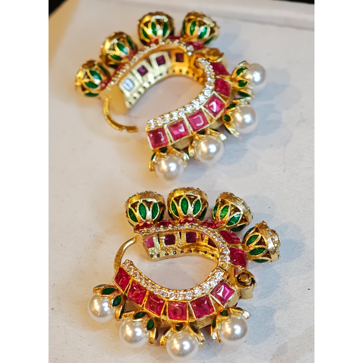 Elegant Pearl Stone Studded hoop