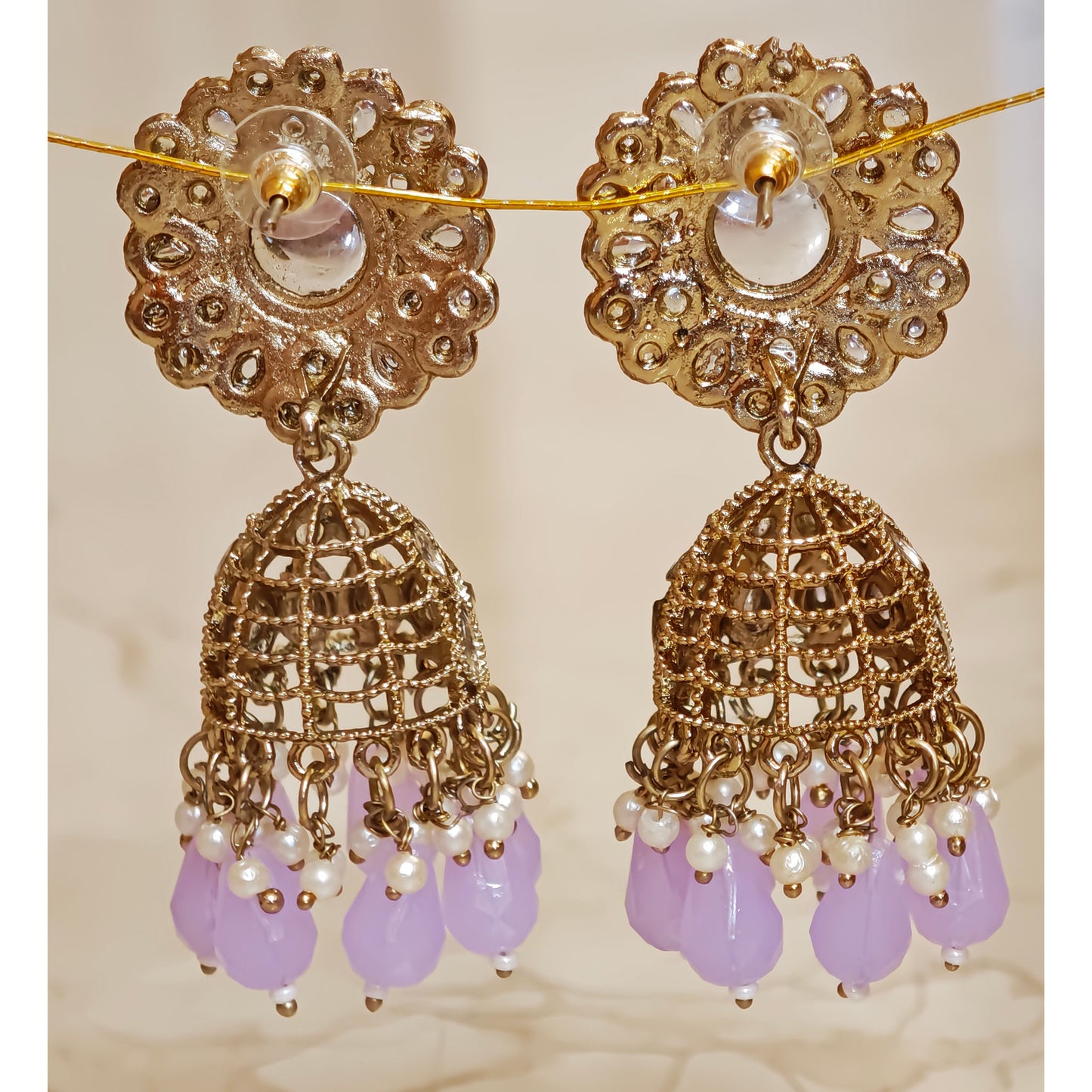 Lavender Kundan Floral Jaali Jhumki