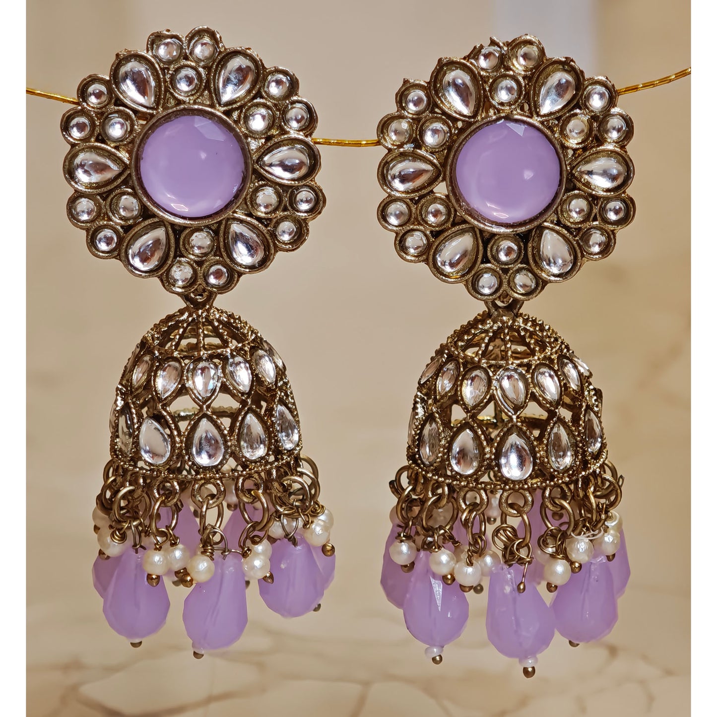Lavender Kundan Floral Jaali Jhumki