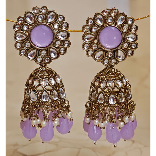 Lavender Kundan Floral Jaali Jhumki