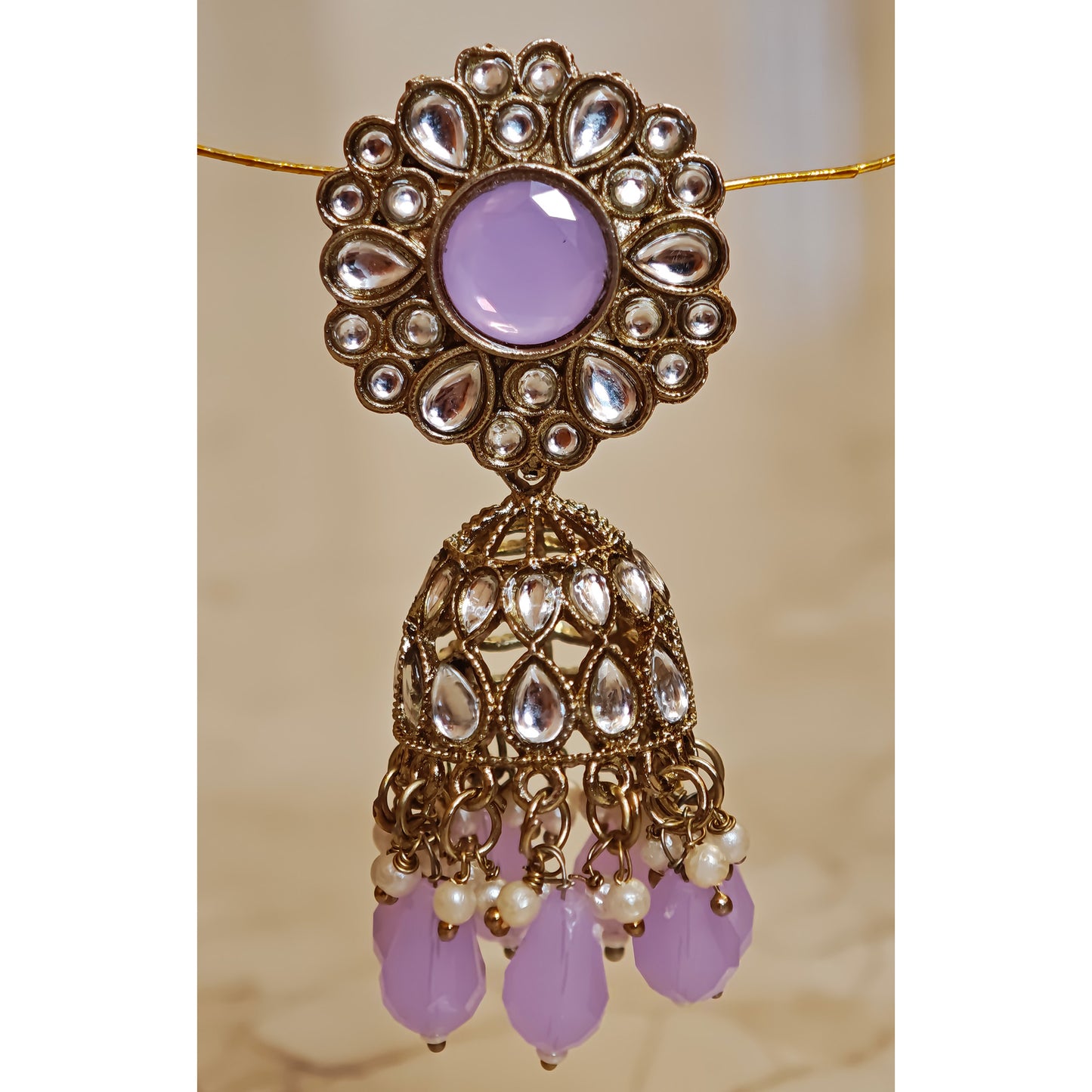 Lavender Kundan Floral Jaali Jhumki