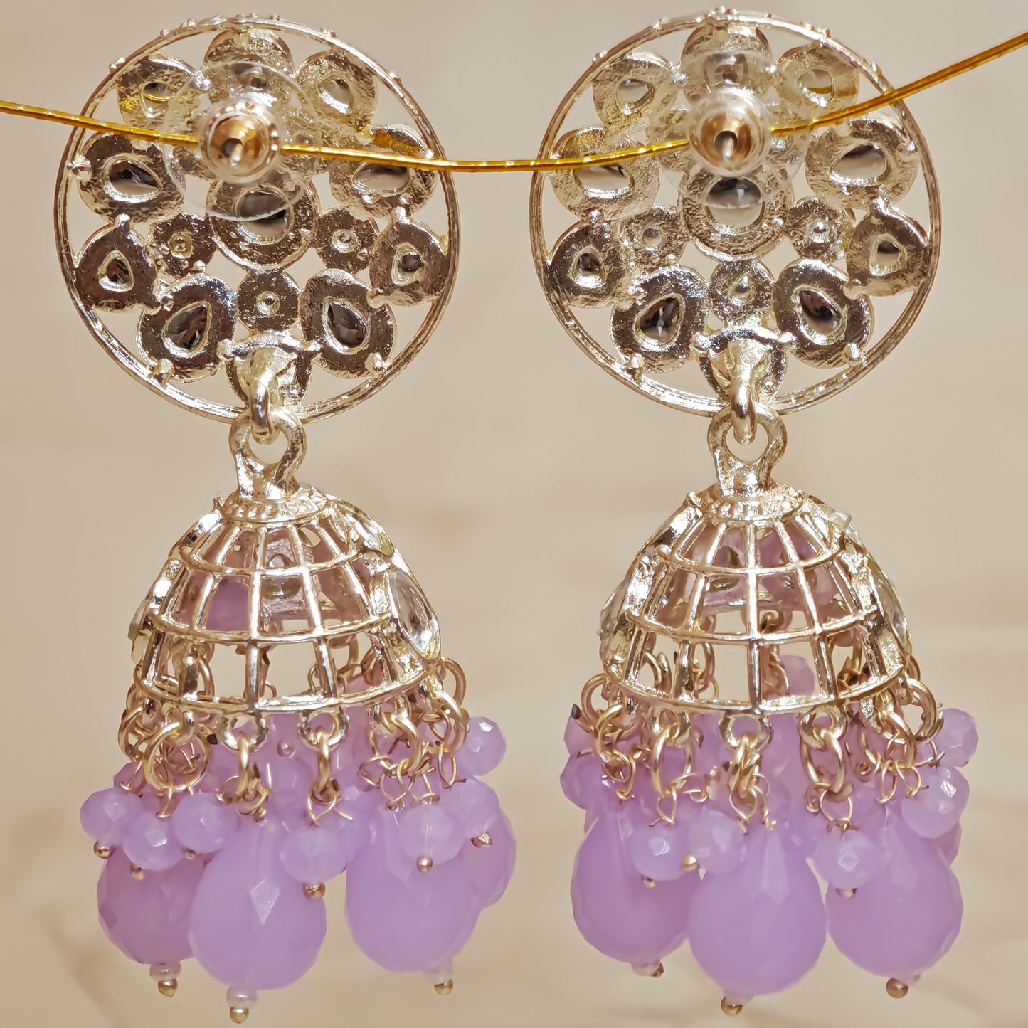 Lavender Floral Kundan Jhumki