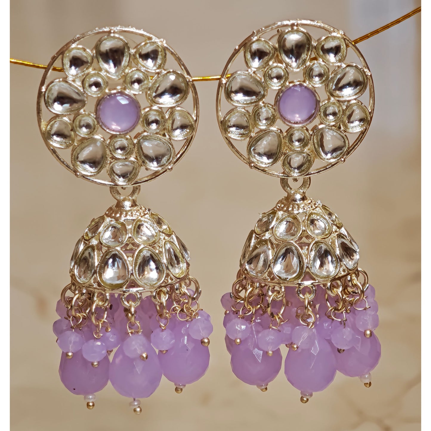 Lavender Floral Kundan Jhumki