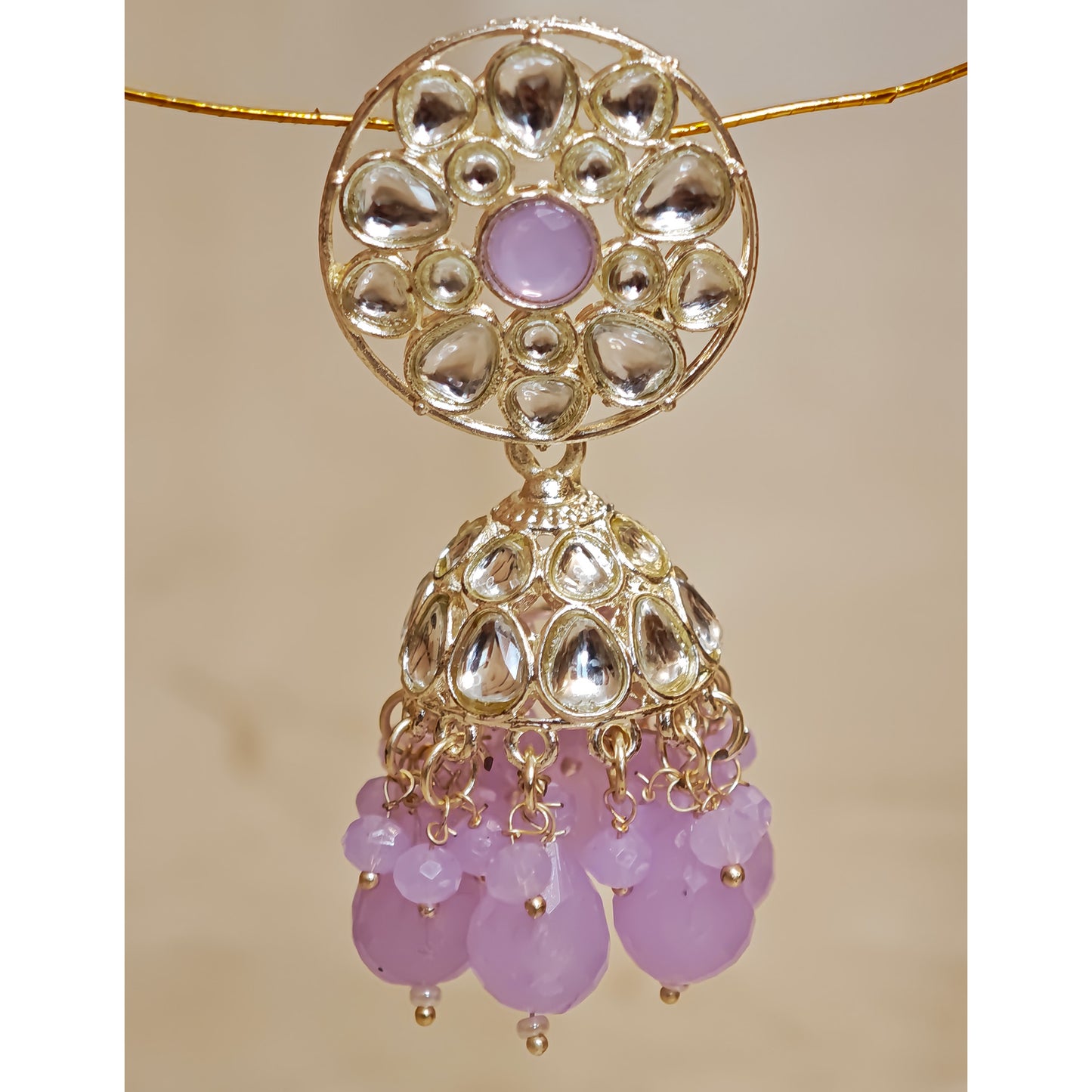Lavender Floral Kundan Jhumki