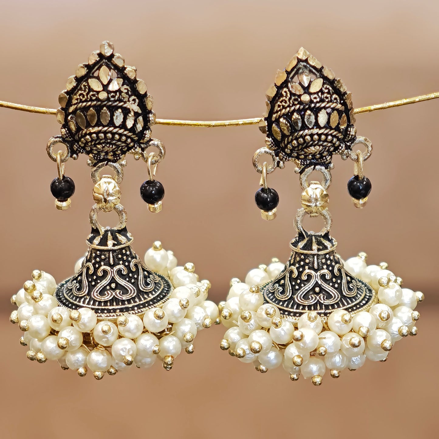 Leaf Shaped Pearl Cluster Jhumki
