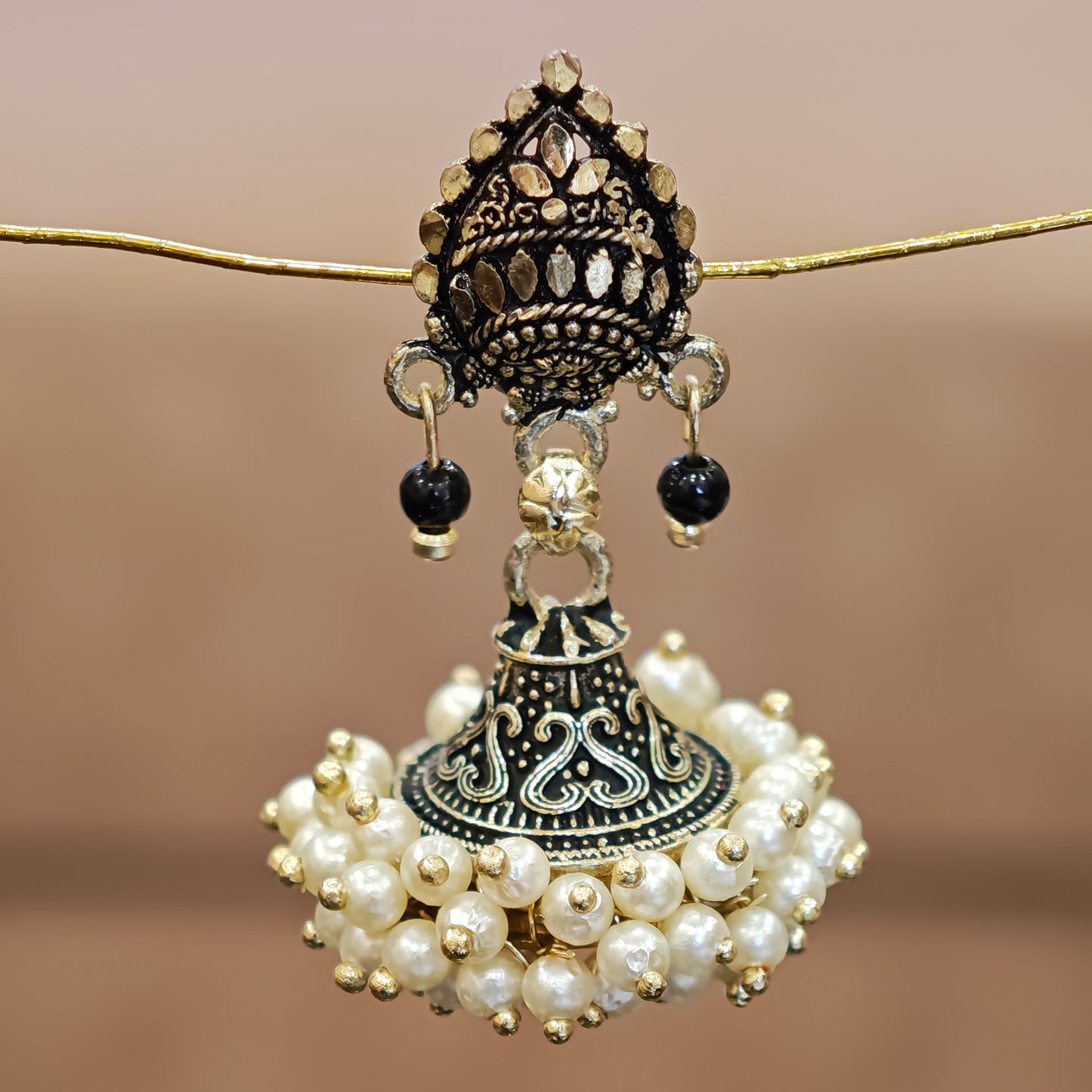 Leaf Shaped Pearl Cluster Jhumki