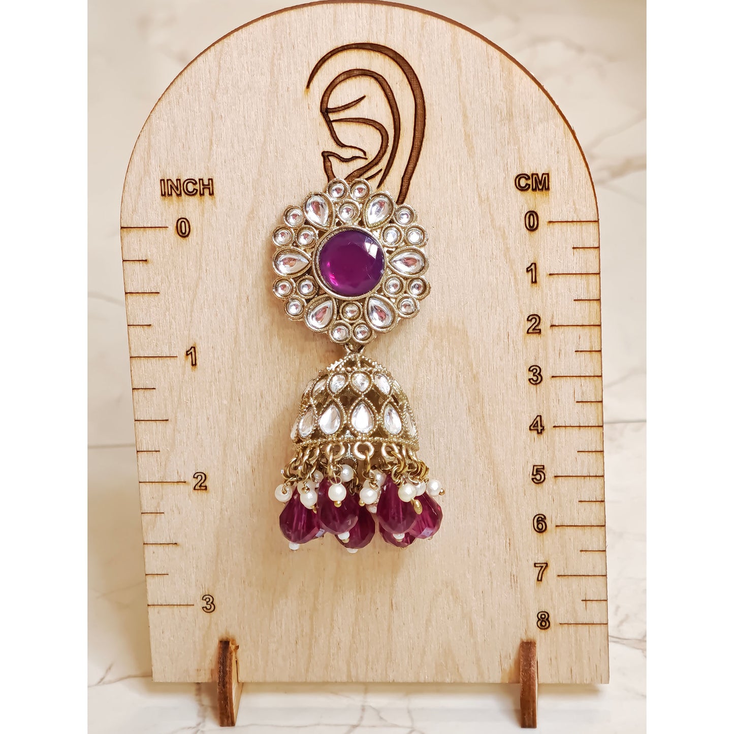 Magenta Kundan Floral Jaali Jhumki