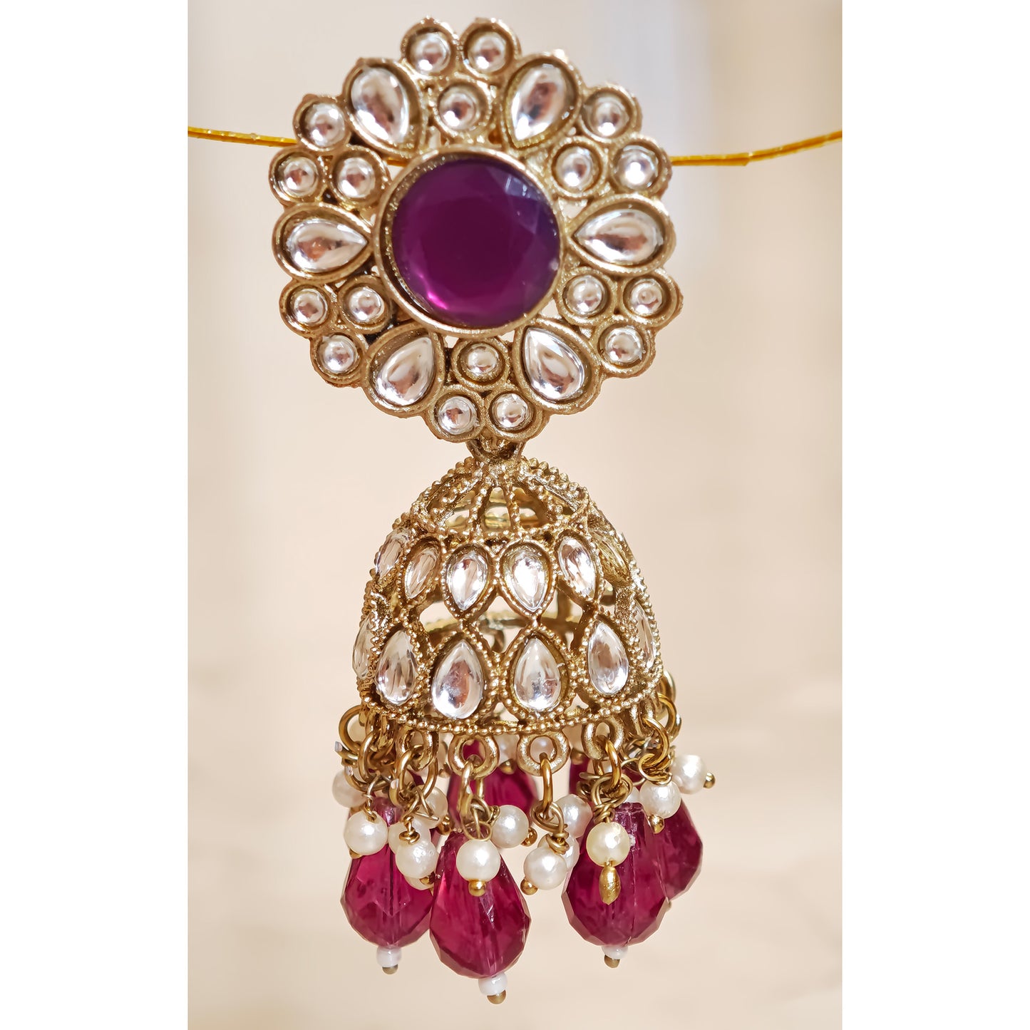 Magenta Kundan Floral Jaali Jhumki