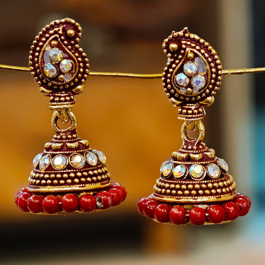 Maroon Beaded Keri Small Jhumki