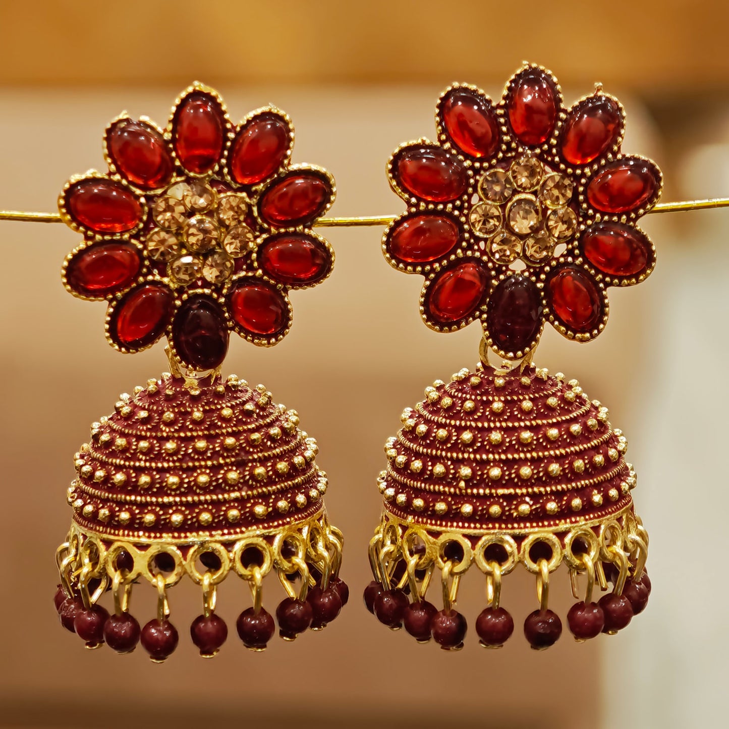 Maroon Floral Top Dome Jhumki