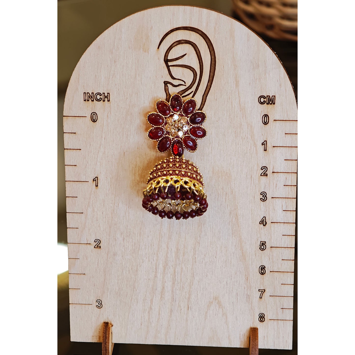 Maroon Floral Top Dome Jhumki