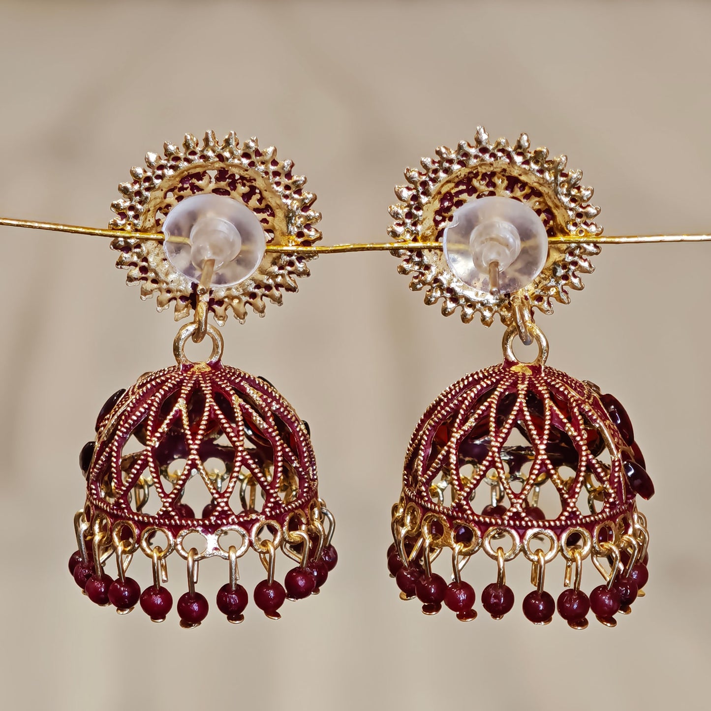 Maroon Round Jaali Jhumki