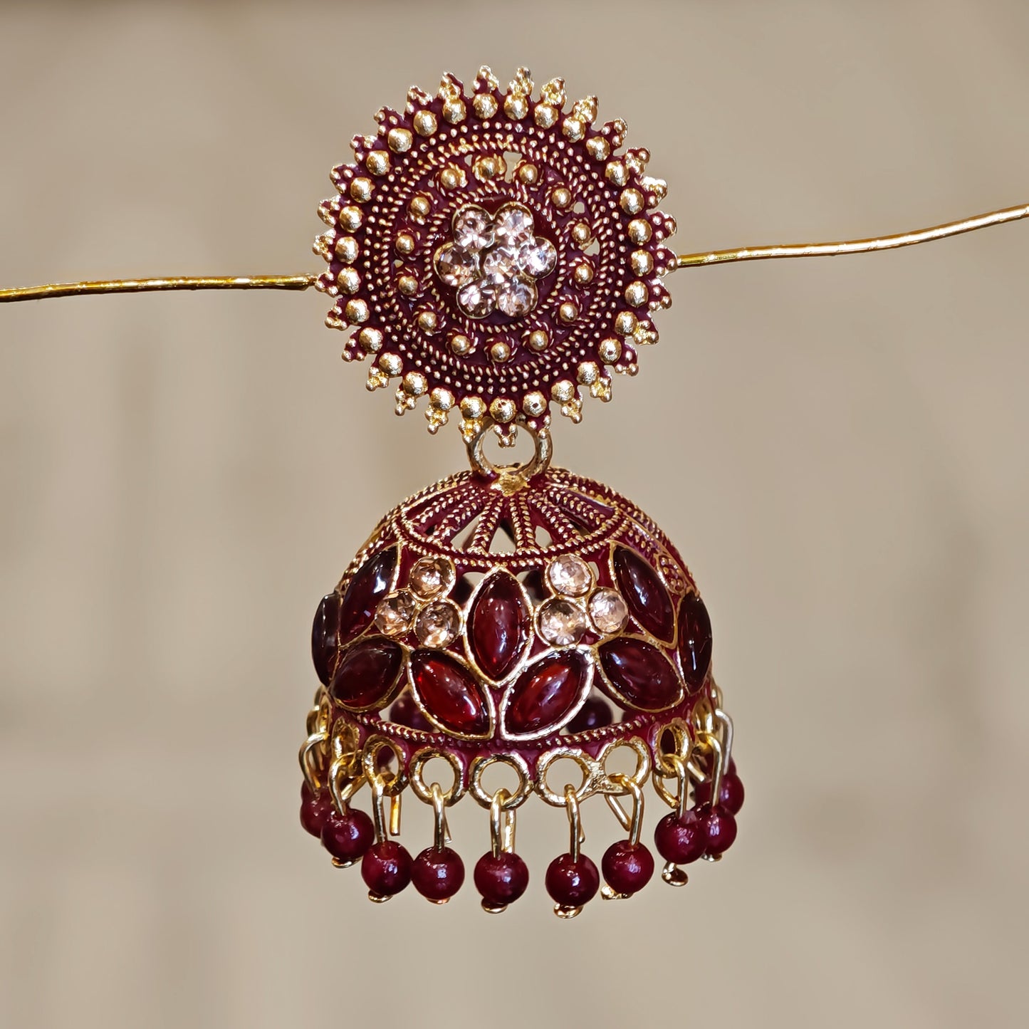 Maroon Round Jaali Jhumki