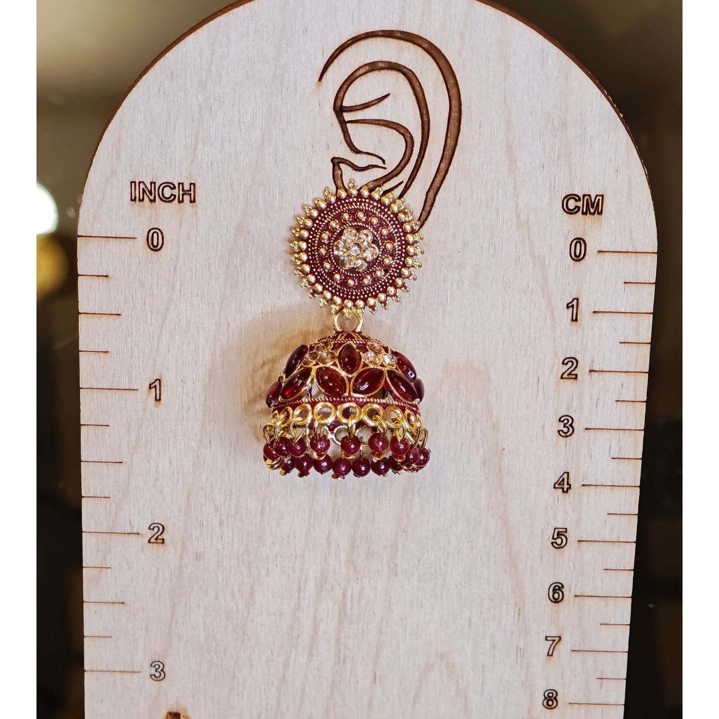 Maroon Round Jaali Jhumki
