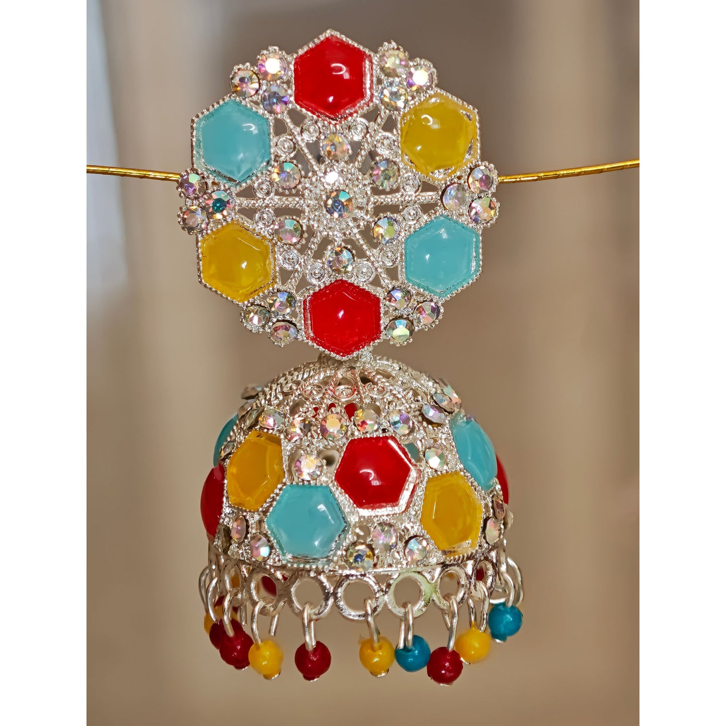 Multicoloured Silver Toned Floral Jhumki