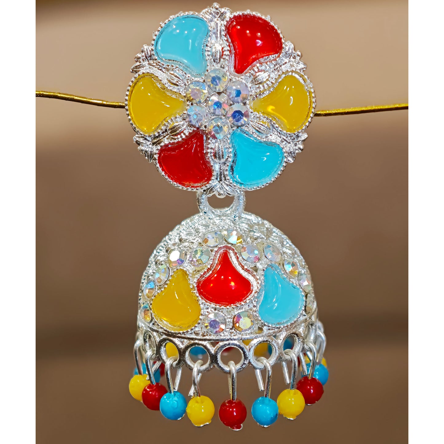 Multicoloured Silver Toned Jhumki Medium