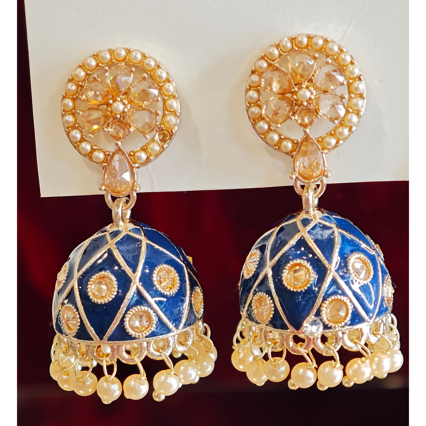 Navy Blue Meenakari Jhumki