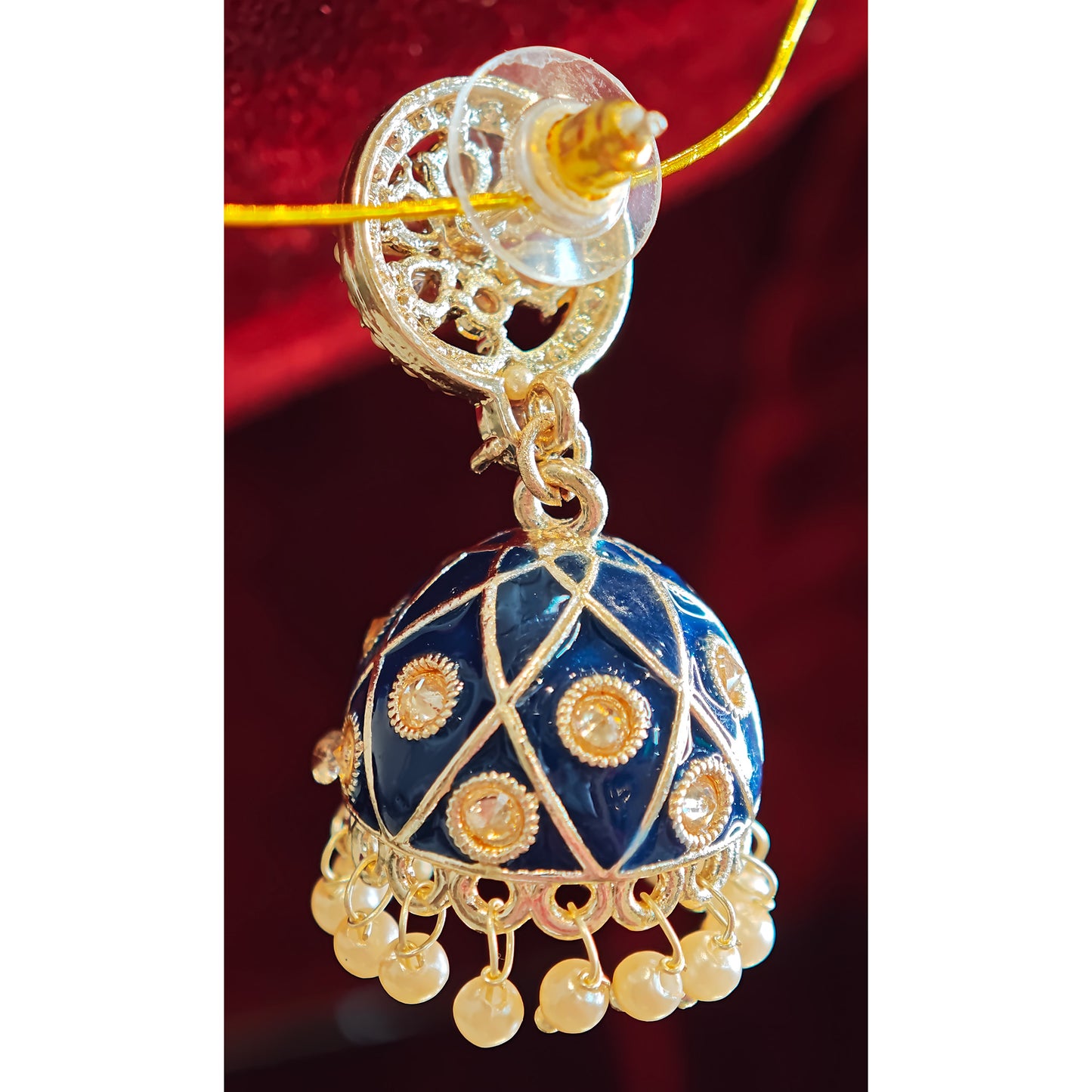 Navy Blue Meenakari Jhumki