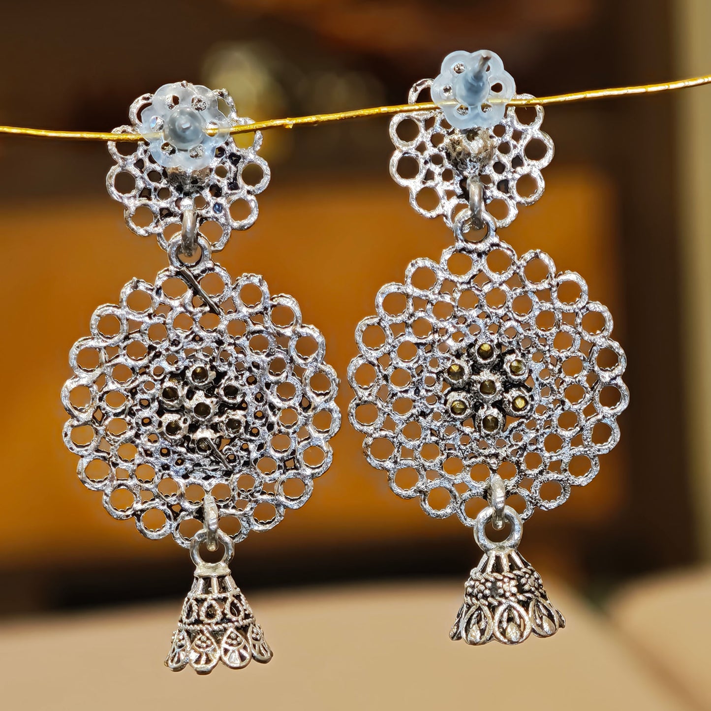 Oxidized Floral Jaali Jhumki