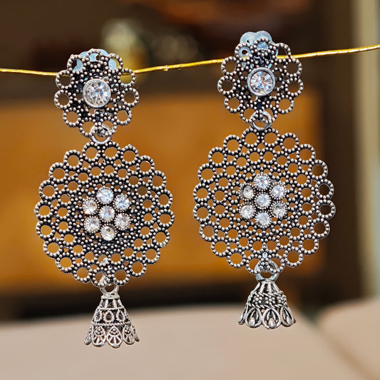 Oxidized Floral Jaali Jhumki