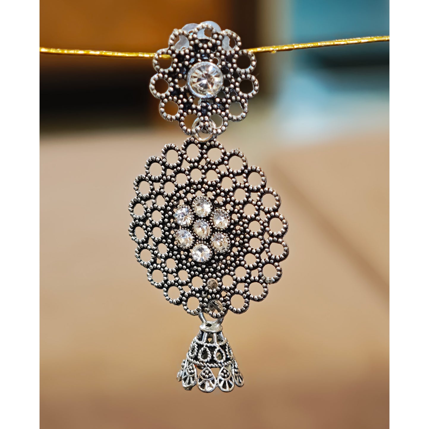 Oxidized Floral Jaali Jhumki