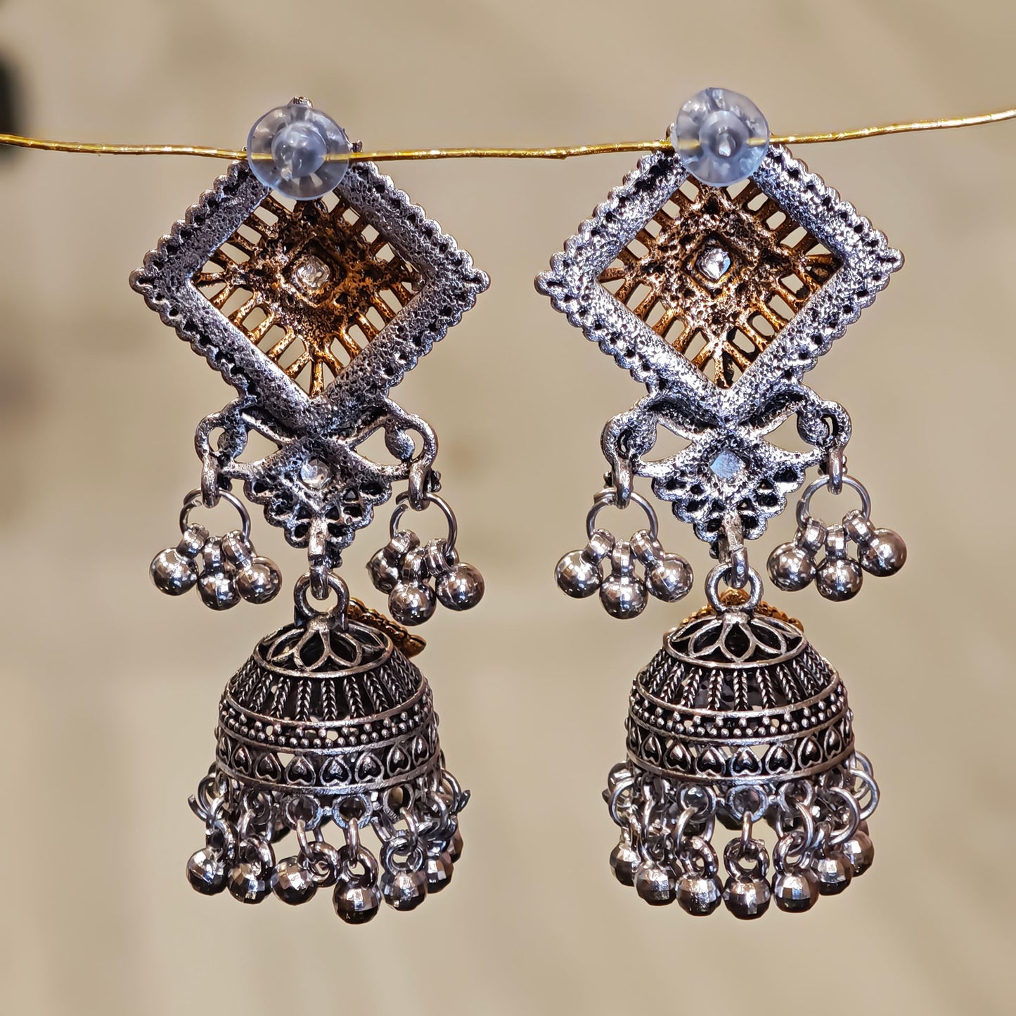 Oxidized Golden Silver Long Jhumki
