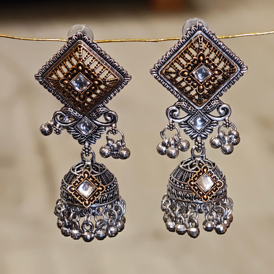 Oxidized Golden Silver Long Jhumki