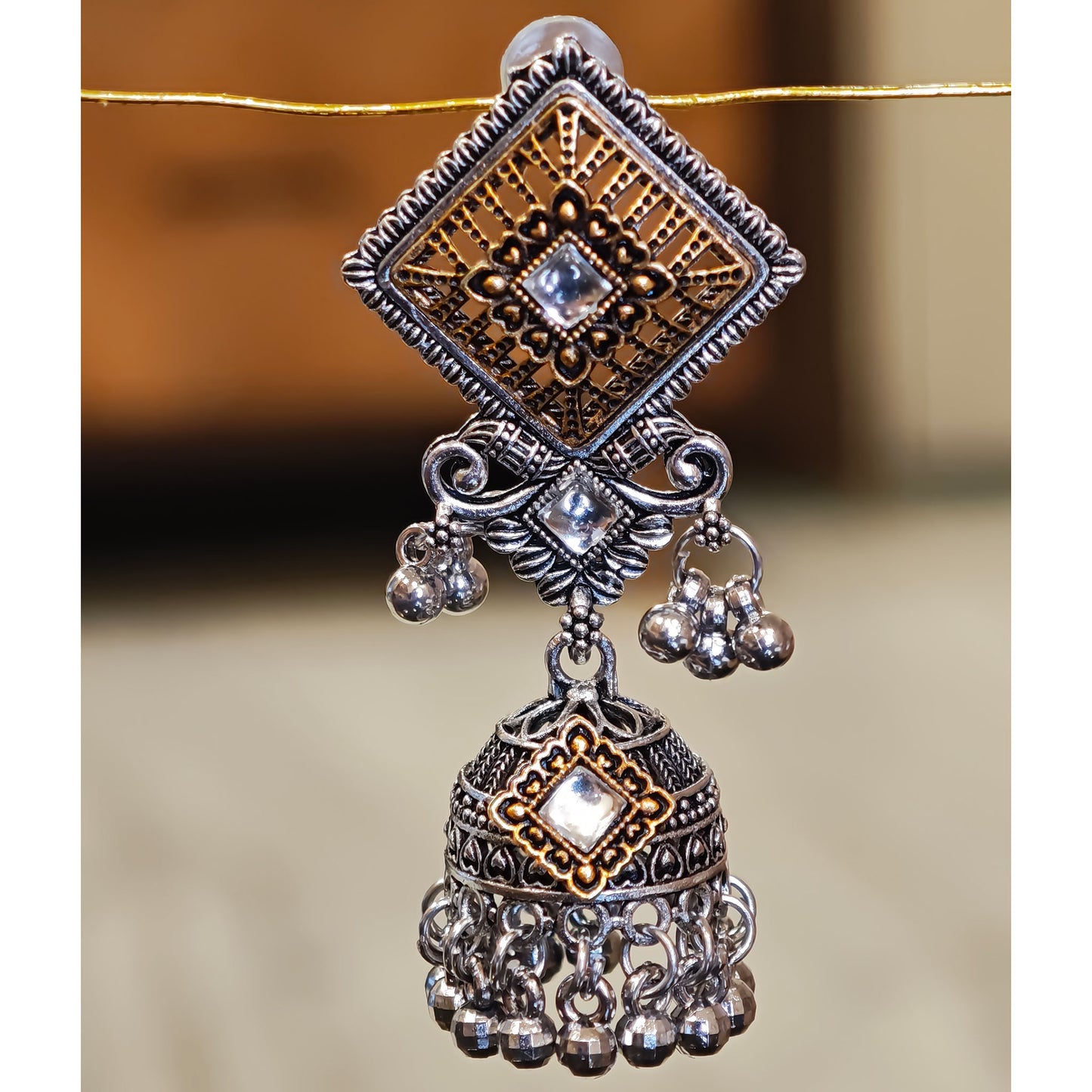 Oxidized Golden Silver Long Jhumki