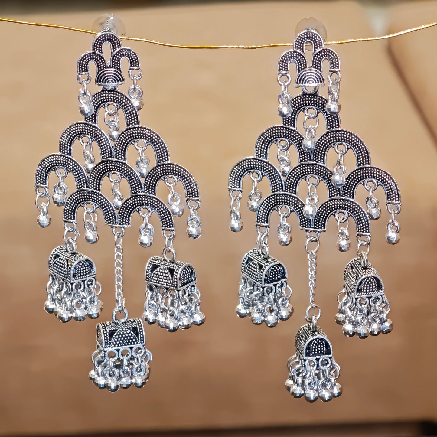 Oxidized Multi Layered Arch Jhumki