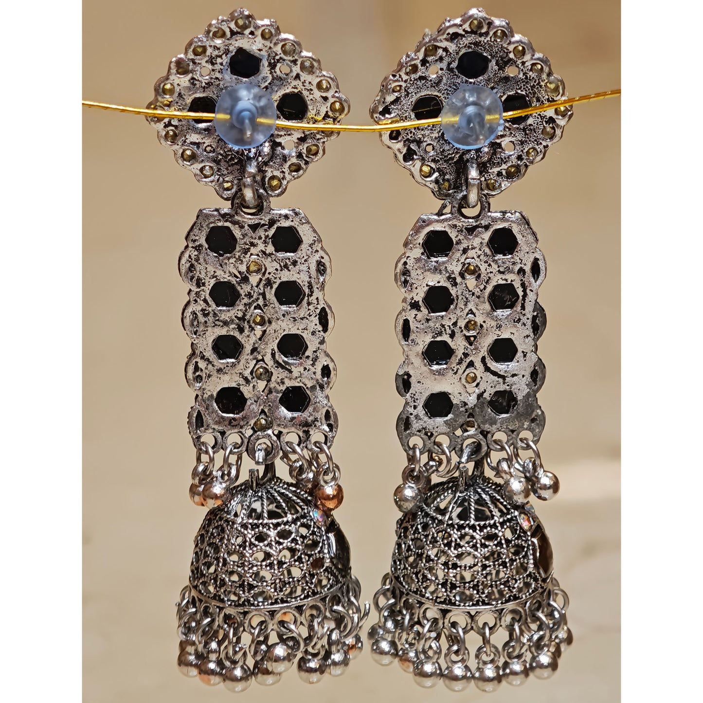 Oxidized Long Stone Jhumki