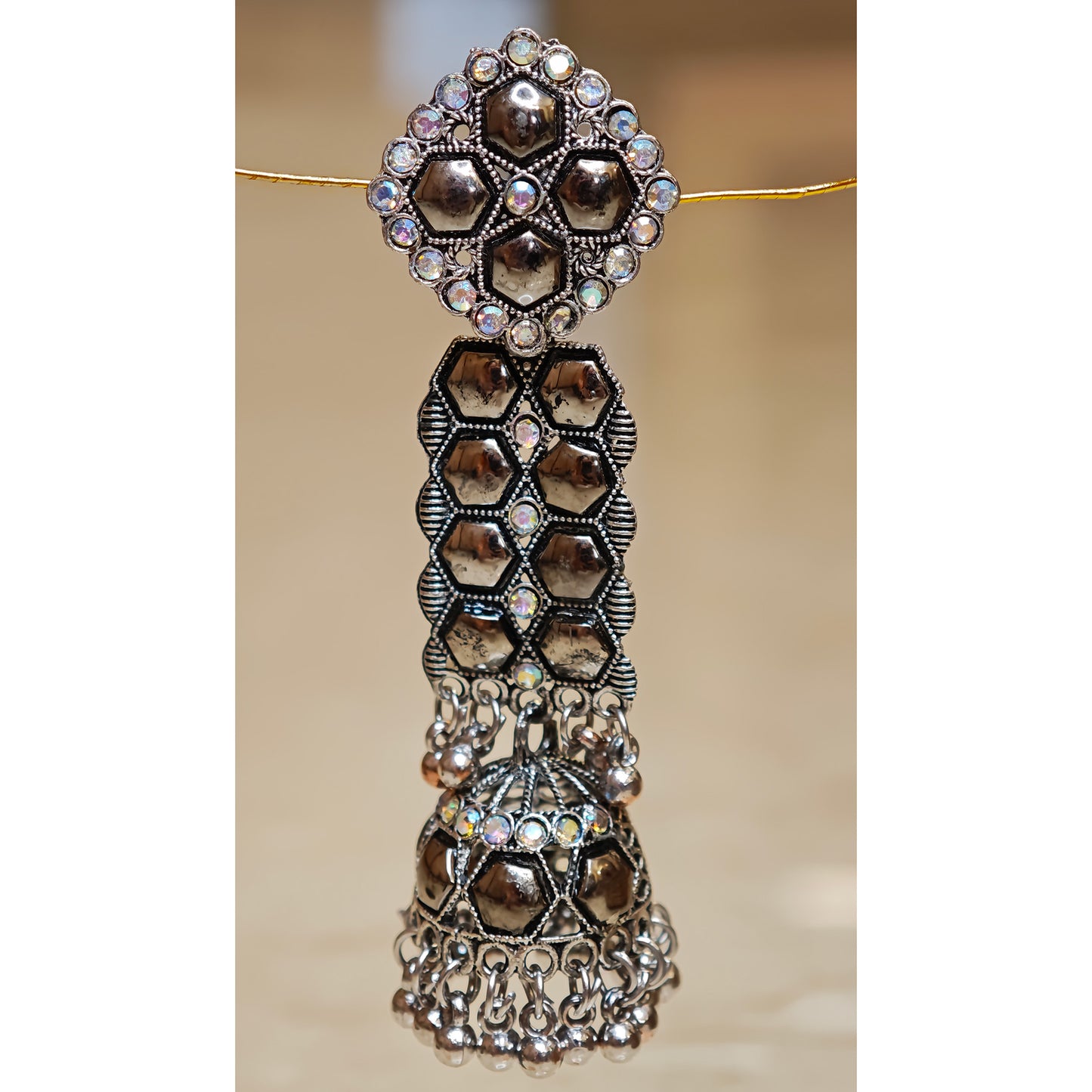 Oxidized Long Stone Jhumki