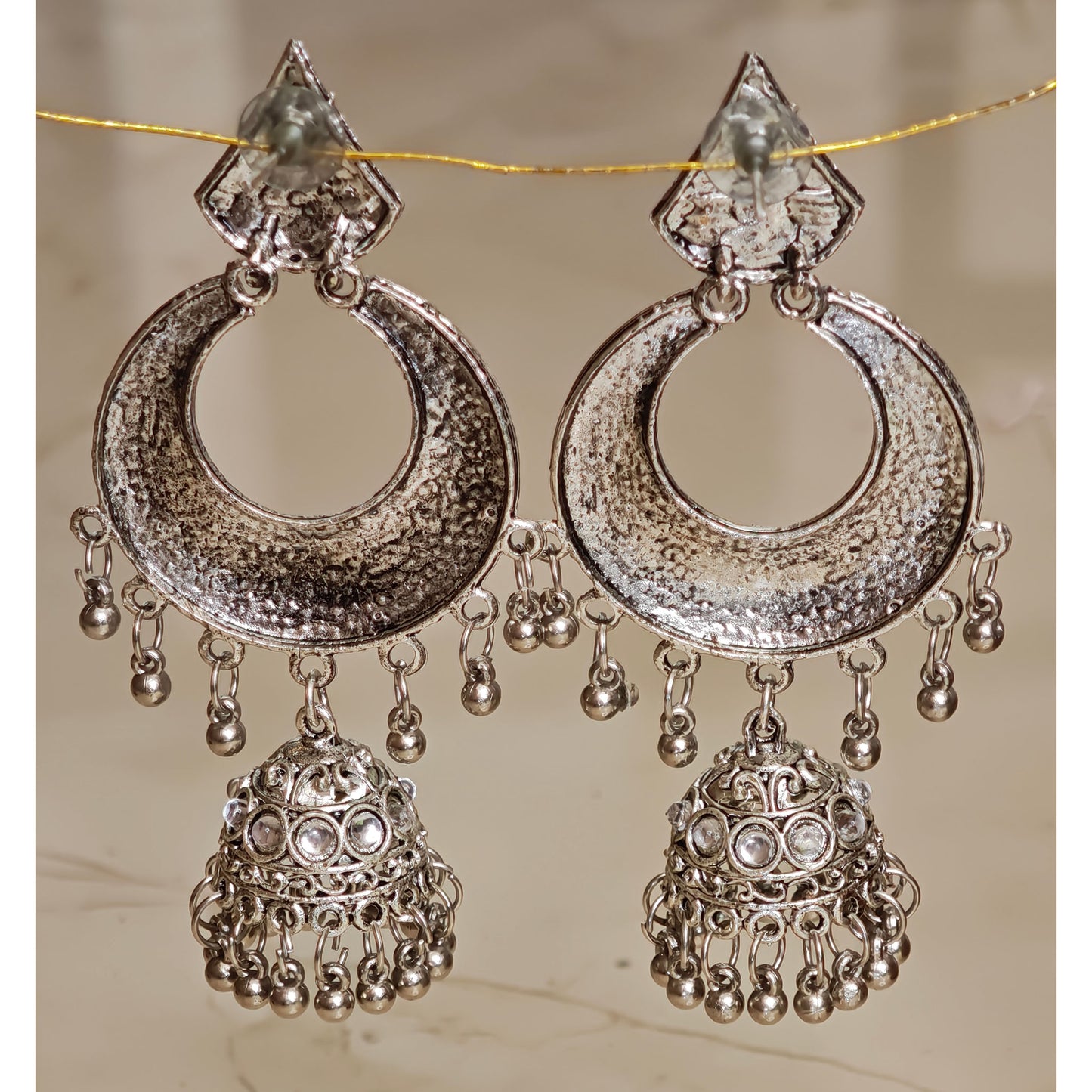 Oxidized Long Chandbali Jhumki