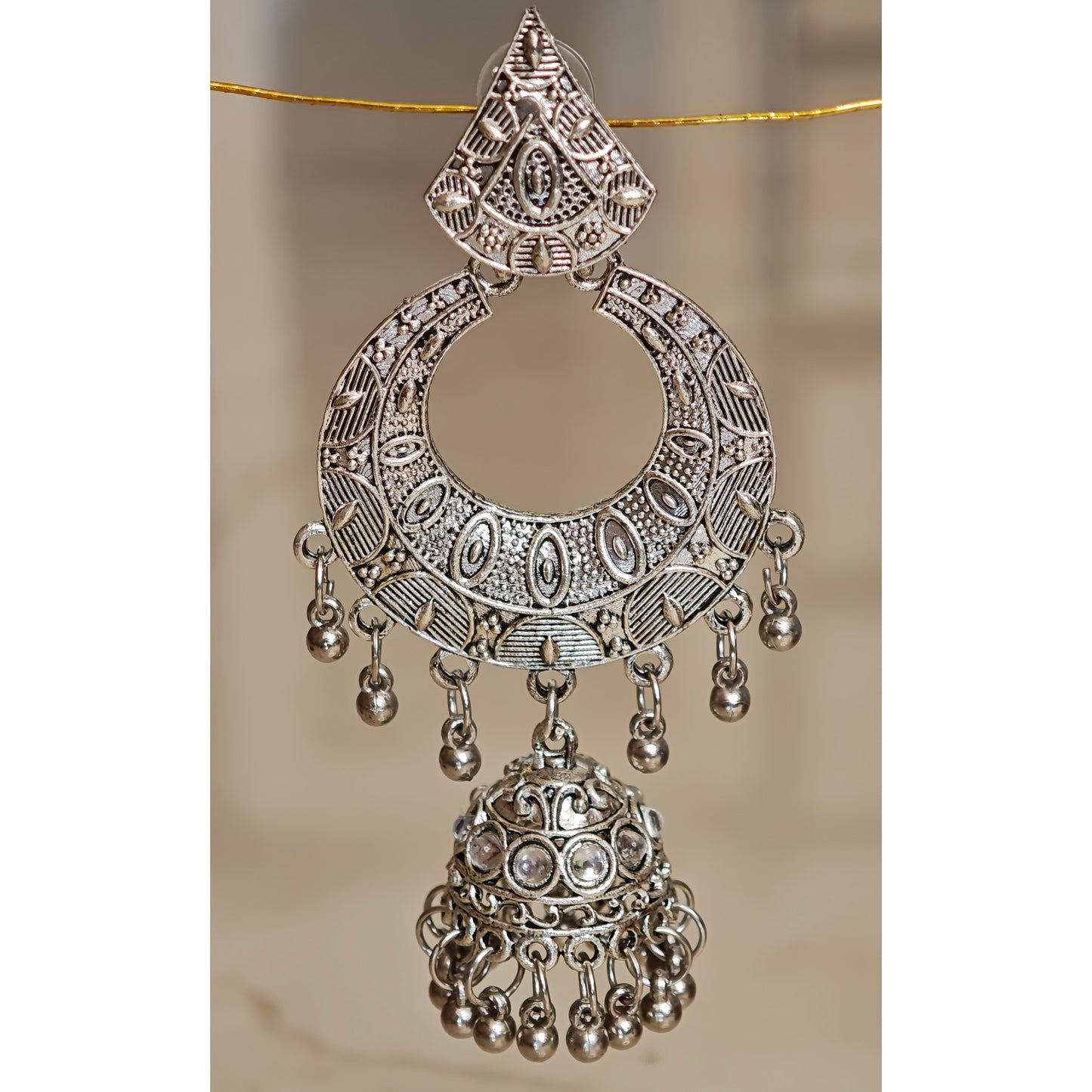 Oxidized Long Chandbali Jhumki