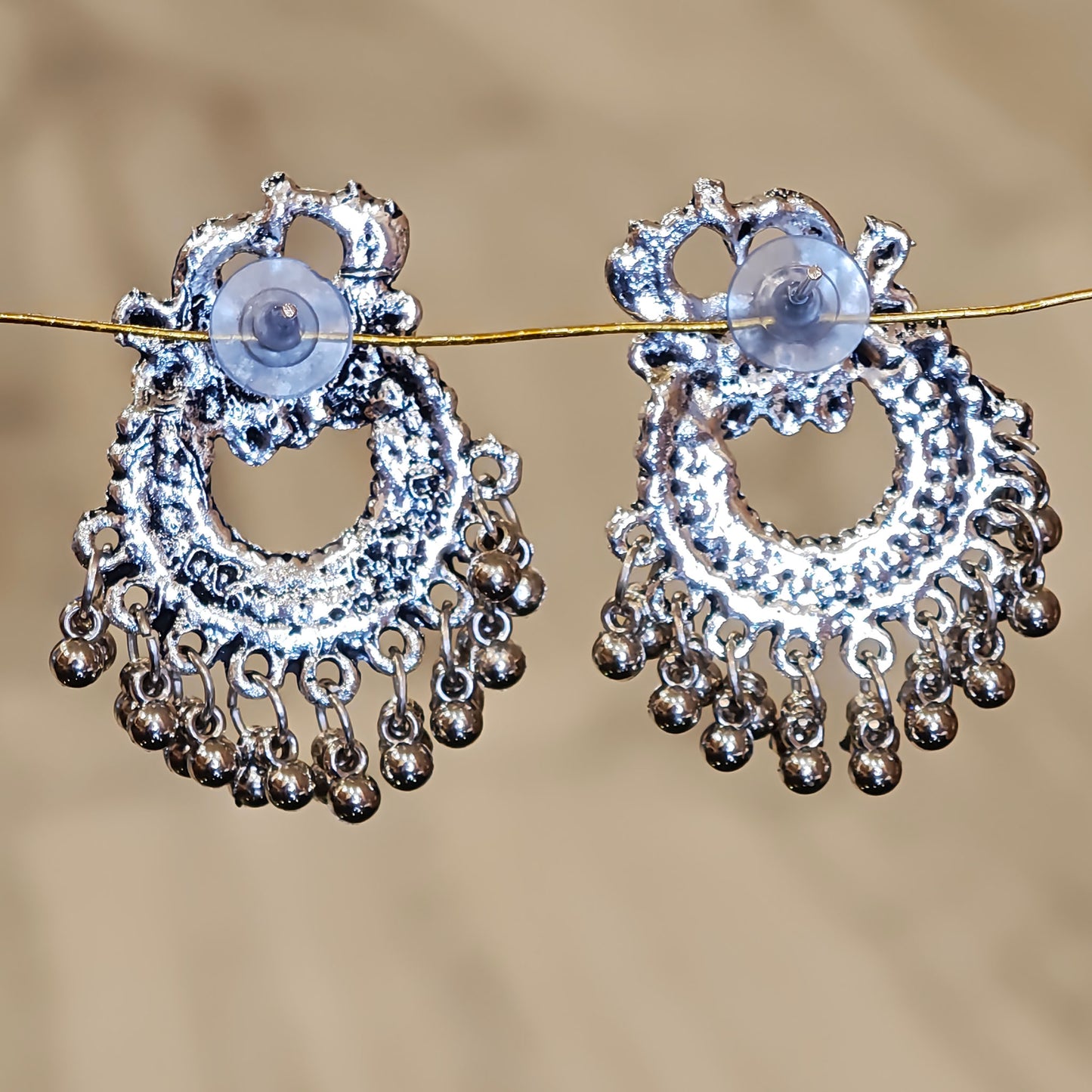 Oxidized Peacock Chandbali with Ghungroo Beads