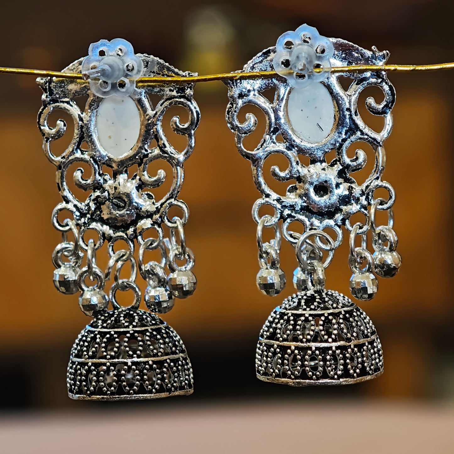 Oxidized Peacock Feather Jhumki