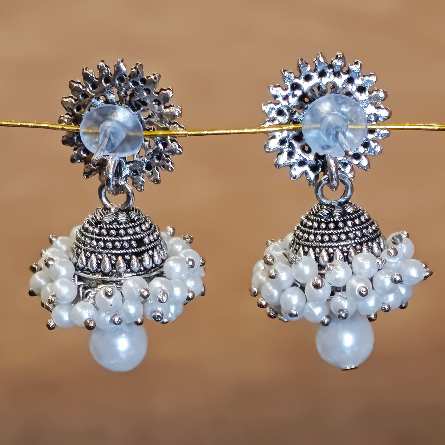 Oxidized Pearl Cluster Jhumki