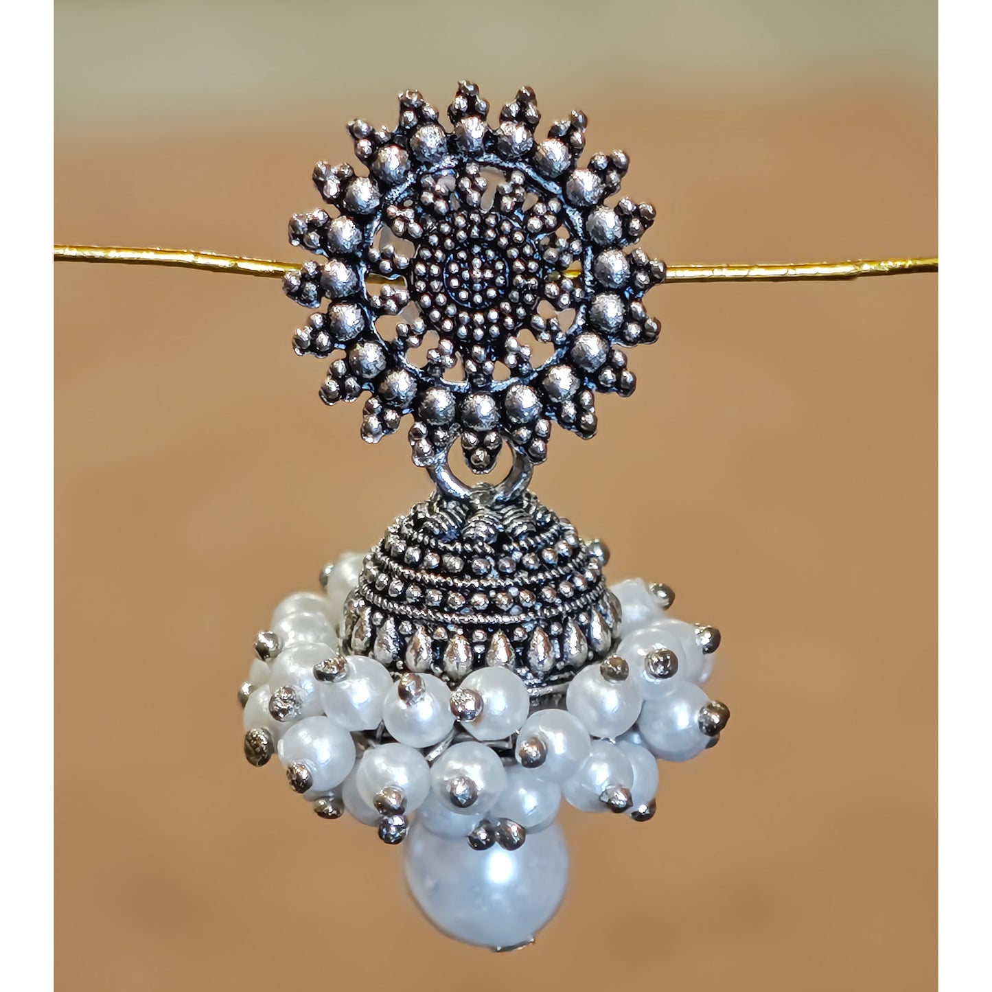 Oxidized Pearl Cluster Jhumki