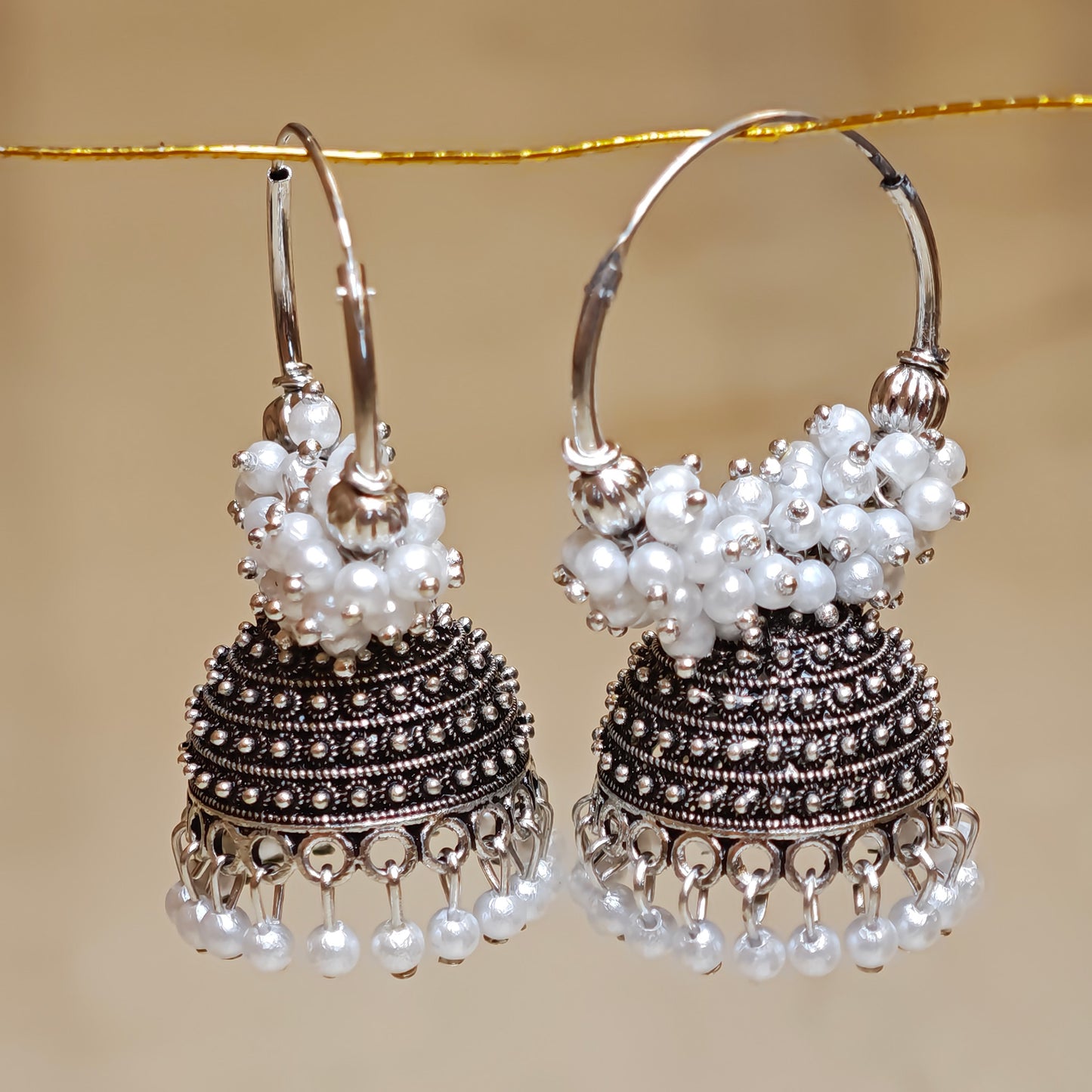 Oxidized Silver Medium Hoop Jhumki
