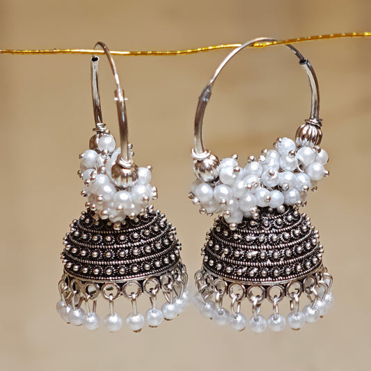 Oxidized Silver Medium Hoop Jhumki