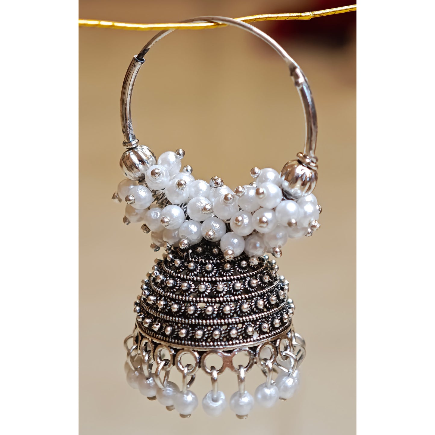 Oxidized Silver Medium Hoop Jhumki